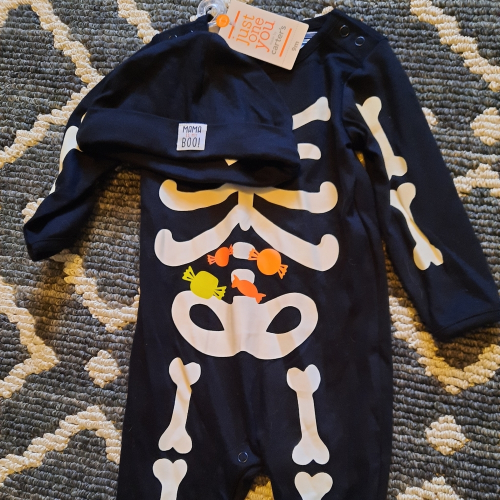 Halloween skeleton candy pajamas hat 2 pc set 9 mo